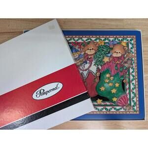 Vintage Pimpernel 80s Christmas Cork Back Place Mats Set of 4 Stockings Bears